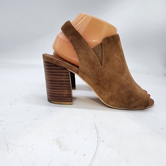 Fall Sbicca Womens Brown Tan Stacked Slingback Open Toe Suede Booties Sz 7 - Picture 4 of 14